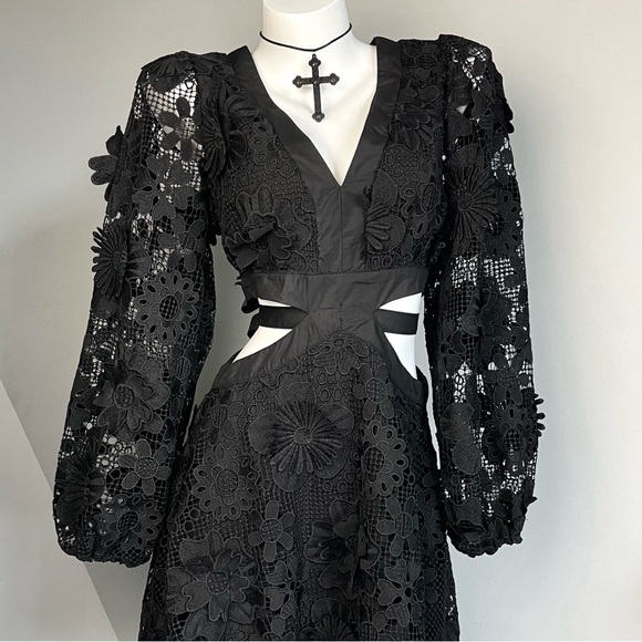 Gothic Black Floral Lace Cutout Dress - Picture 5 of 5